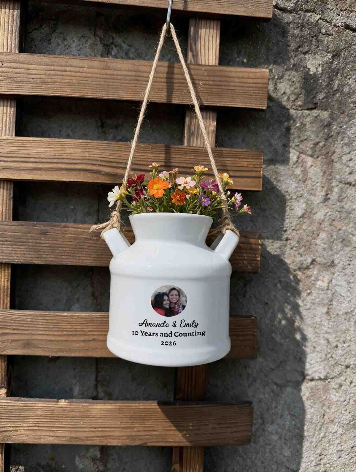 Personalized Anniversary Ceramic Garden Flower Pot, Hanging Planter, Celebration/Milestone Gift for Friend, Husband, Wife, Colleague