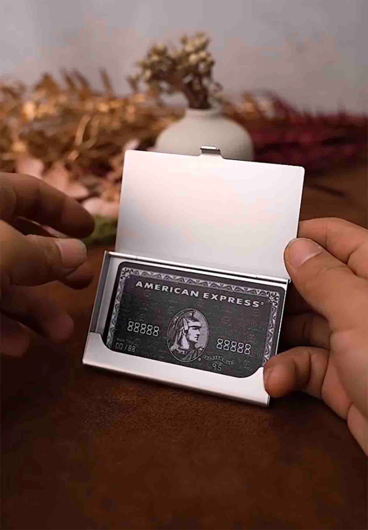 Personalized Wood / Stainless steel Business Card Holder: Engraved with name/title, Corporate Gift