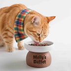 Personalized Engraved Name Ceramic Dog/Cat or Small Breeds Pet Buffet Bowl with Wood Stand. Food and Water Feeding Dish with Elevated Base