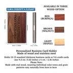 Personalized Wood / Stainless steel Business Card Holder: Engraved with name/title, Corporate Gift
