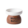 Personalized Engraved Name Ceramic Dog/Cat or Small Breeds Pet Buffet Bowl with Wood Stand. Food and Water Feeding Dish with Elevated Base