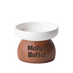 Personalized Engraved Name Ceramic Dog/Cat or Small Breeds Pet Buffet Bowl with Wood Stand. Food and Water Feeding Dish with Elevated Base