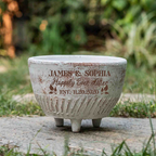 Personalized Engraved Terracotta Distressed Flower Pot, Vintage Style Handmade Clay Planter with Drainage Holes, Gift for New Couple