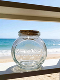 Personalized Vacation Souvenir Keepsake Glass Jar | Custom Engraved Beach, National Park Trail & Travel Memory Holder