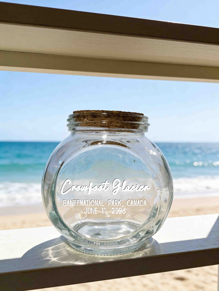 Personalized Vacation Souvenir Keepsake Glass Jar | Custom Engraved Beach, National Park Trail & Travel Memory Holder
