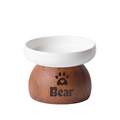 Personalized Engraved Name Ceramic Dog/Cat or Small Breeds Pet Bowl with Wood Stand. Food and Water Feeding Dish with Elevated Base