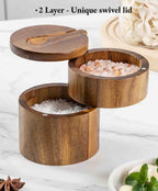 Personalized Grandma/Nana/Grammy/Grandpa Wooden Spice Box with Spoon: 2-layer Stackable Herb Keeper