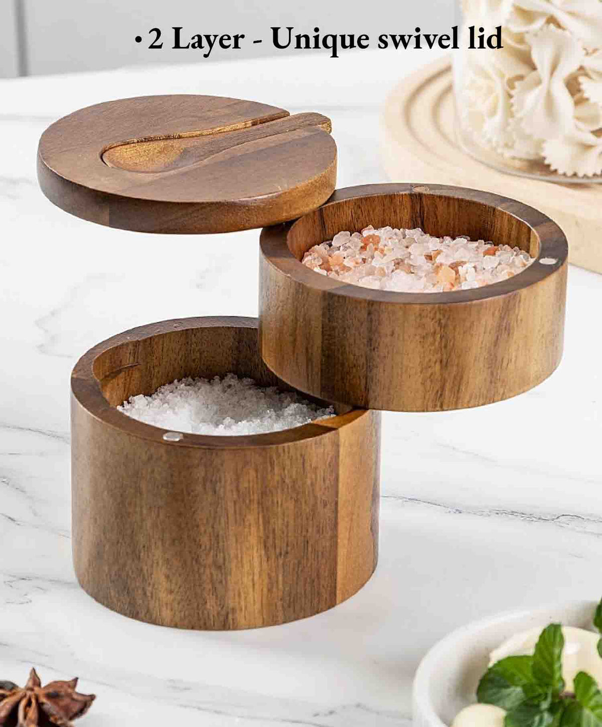 Personalized Grandma/Nana/Grammy/Grandpa Wooden Spice Box with Spoon: 2-layer Stackable Herb Keeper