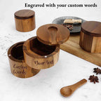 Personalized Grandma/Nana/Grammy/Grandpa Wooden Spice Box with Spoon: 2-layer Stackable Herb Keeper