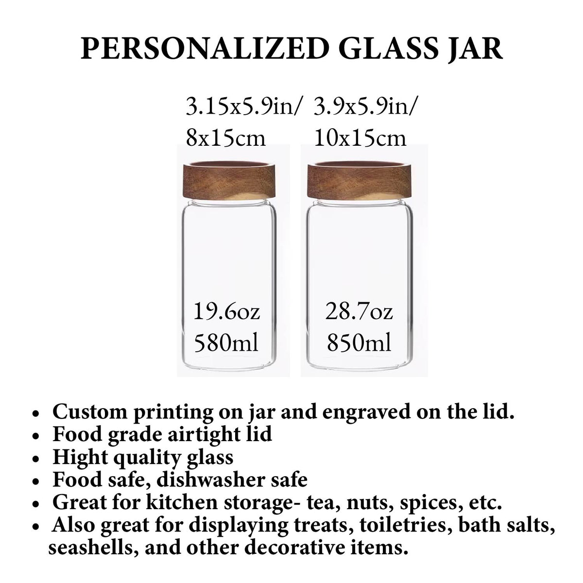 Personalized Beach Treasures Jar with Engraved Wood lid, Custom Seashell Collection Holder, Seashell Keepsake Shells Glass Storage Jar, Beach Decor