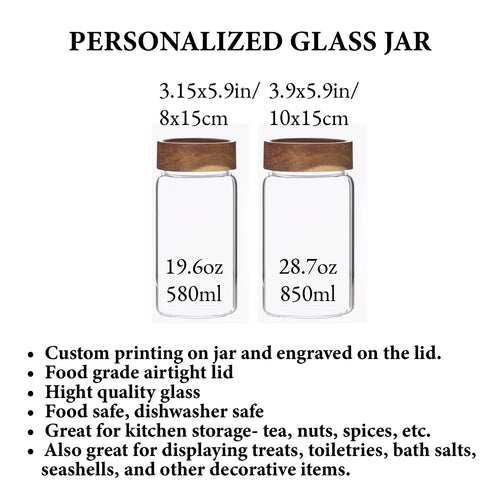 Personalized Beach Treasures Jar with Engraved Wood lid, Custom Seashell Collection Holder, Seashell Keepsake Shells Glass Storage Jar, Beach Decor