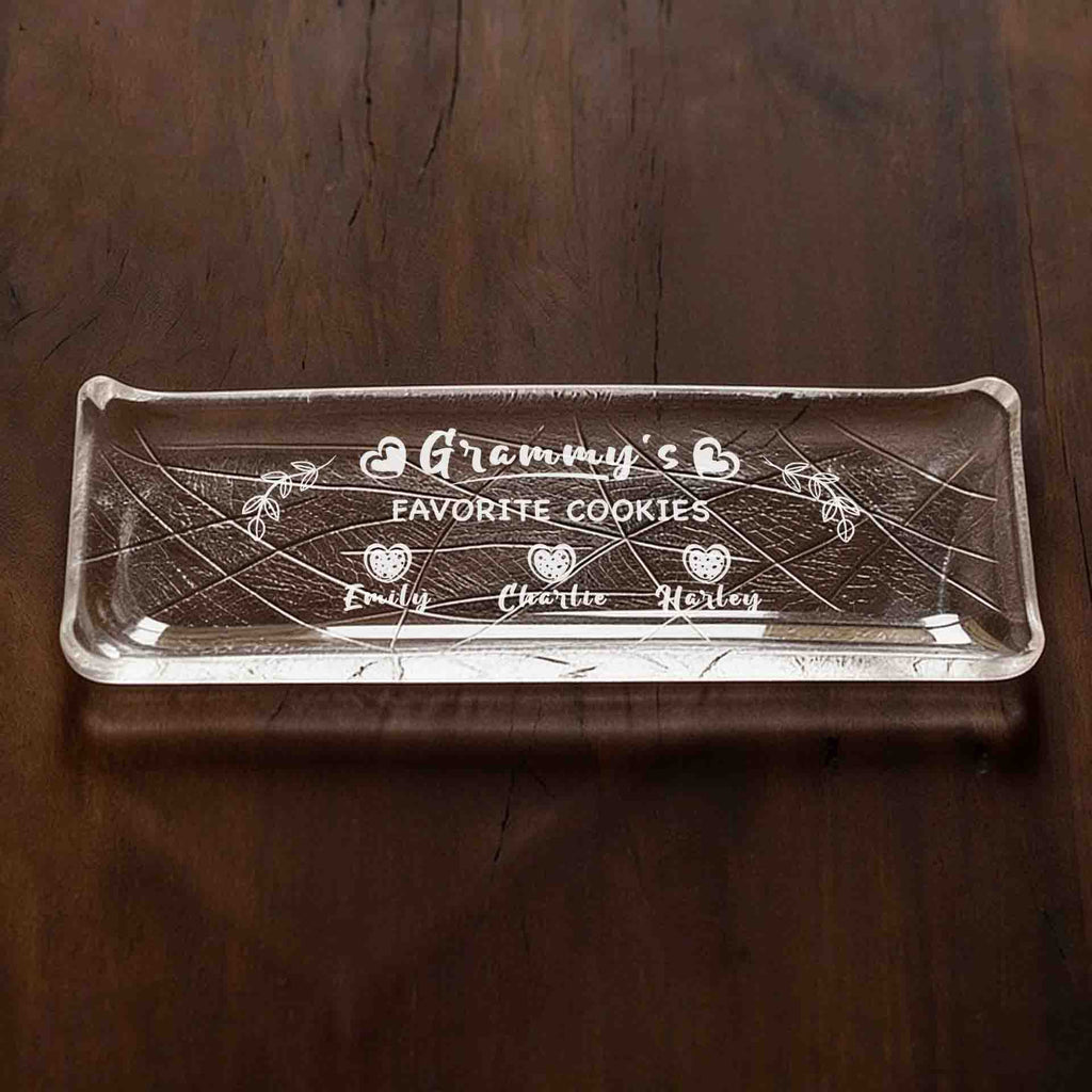 Personalized Crystal Glass Serving Tray, Japanese Style Sushi Plate, Grandma Cookie Plate, Gift for Grammy, Nana, Gigi