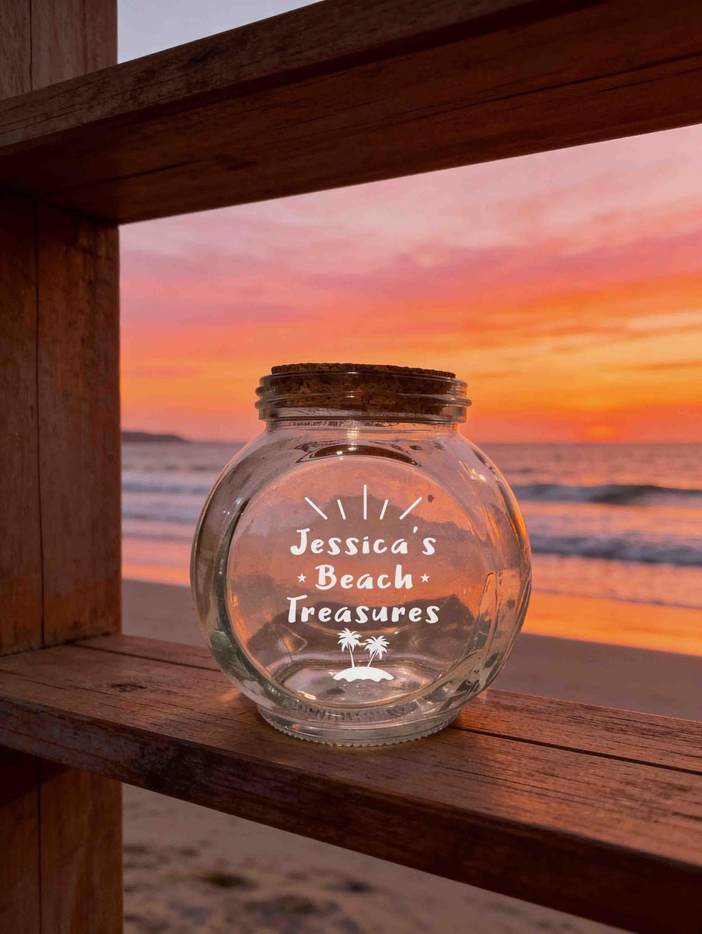 Personalized Glass Jar, Seashell Collection Keepsake Storage Container, Beach Decor