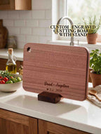 Personalized Solid Wood Cutting Board with Stand, Single Piece African Wood Chopping Board, Engraved New Couple Gift, Wedding Gift