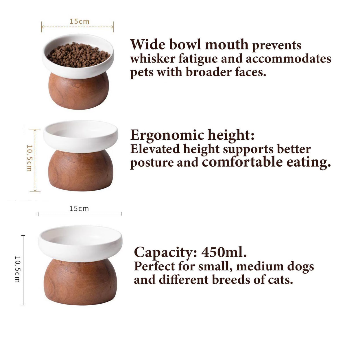 Personalized Engraved Name Ceramic Dog/Cat or Small Breeds Pet Buffet Bowl with Wood Stand. Food and Water Feeding Dish with Elevated Base