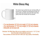 a white coffee mug with information about it