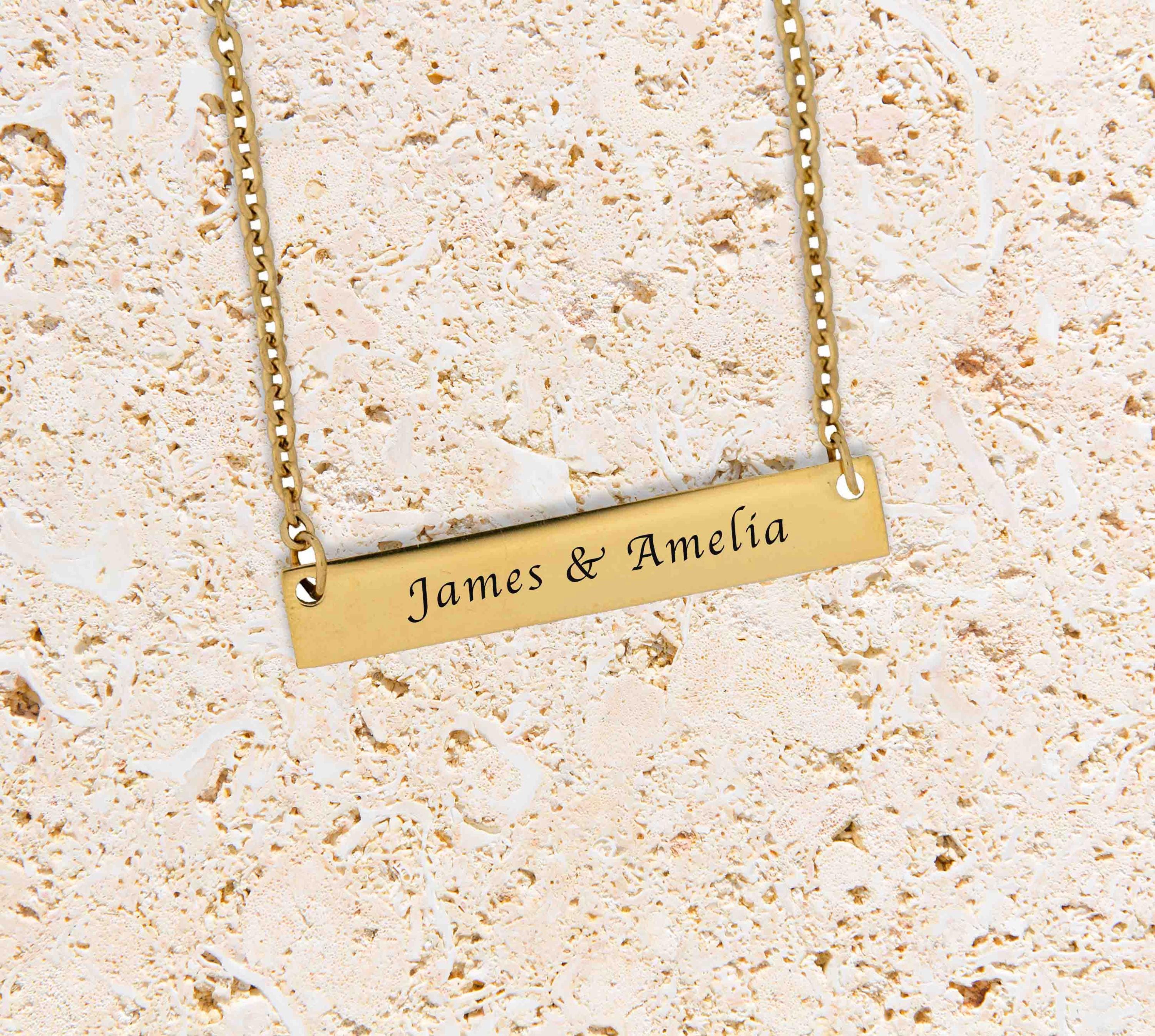 Personalized Necklace, Custom Engraved Bar Necklace with Couple’s Names, Gift for Lover, Boyfriend, Girlfriend