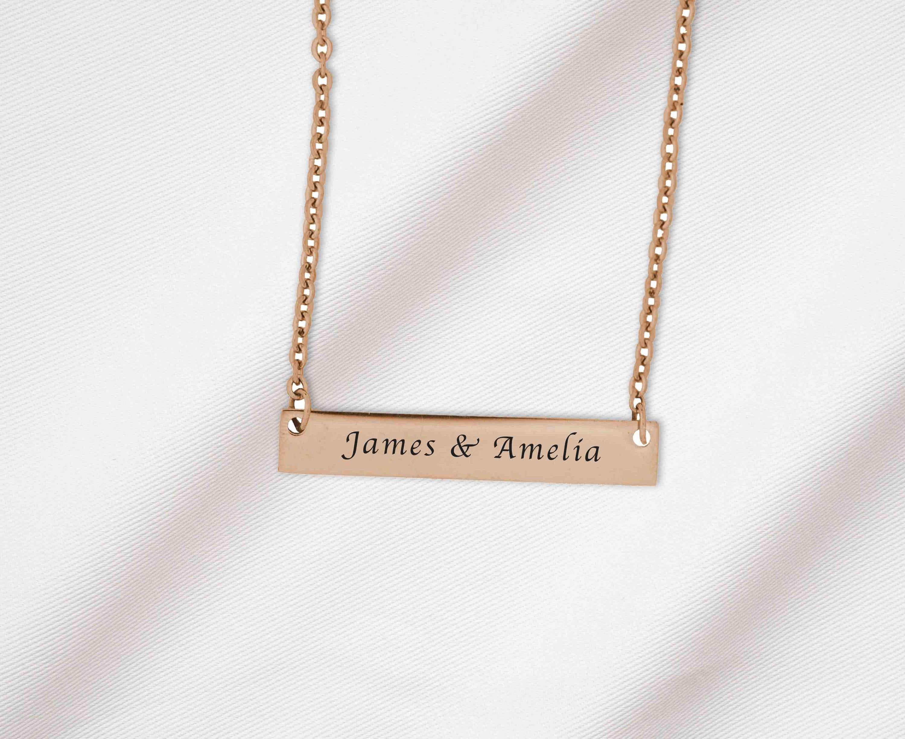 Personalized Necklace, Custom Engraved Bar Necklace with Couple’s Names, Gift for Lover, Boyfriend, Girlfriend