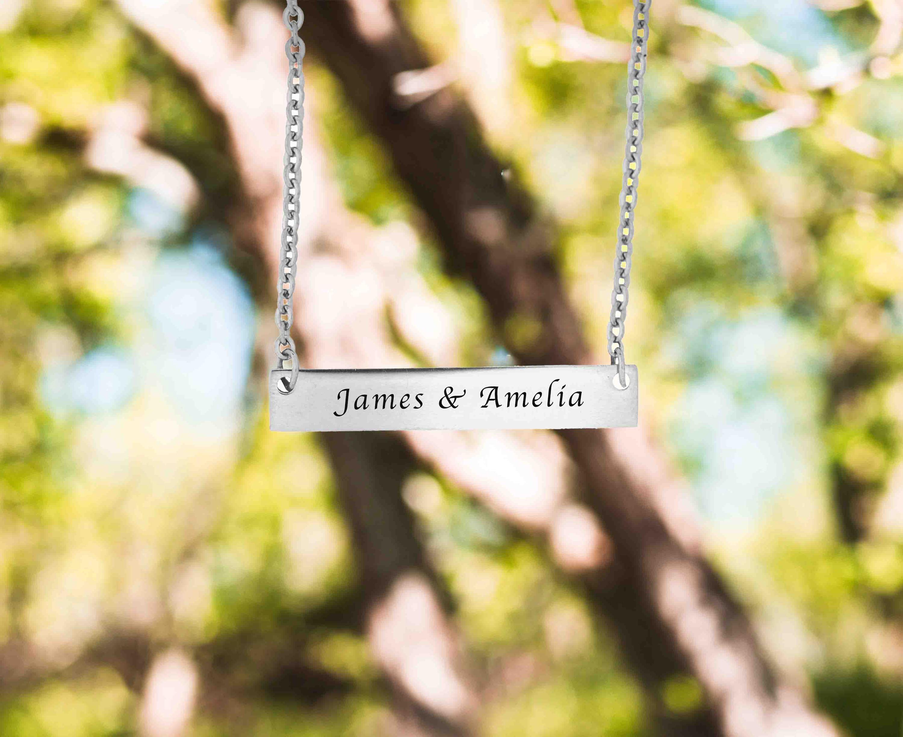 Personalized Necklace, Custom Engraved Bar Necklace with Couple’s Names, Gift for Lover, Boyfriend, Girlfriend
