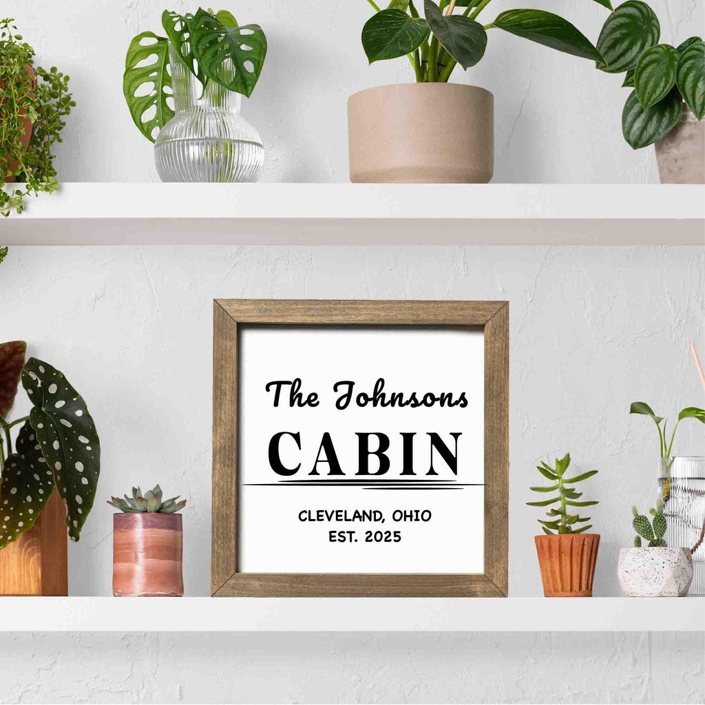 Personalized Family Cabin Sign, Custom House Wood Decor, Rustic Cottage Sign, Gift, Square Wooden Decor