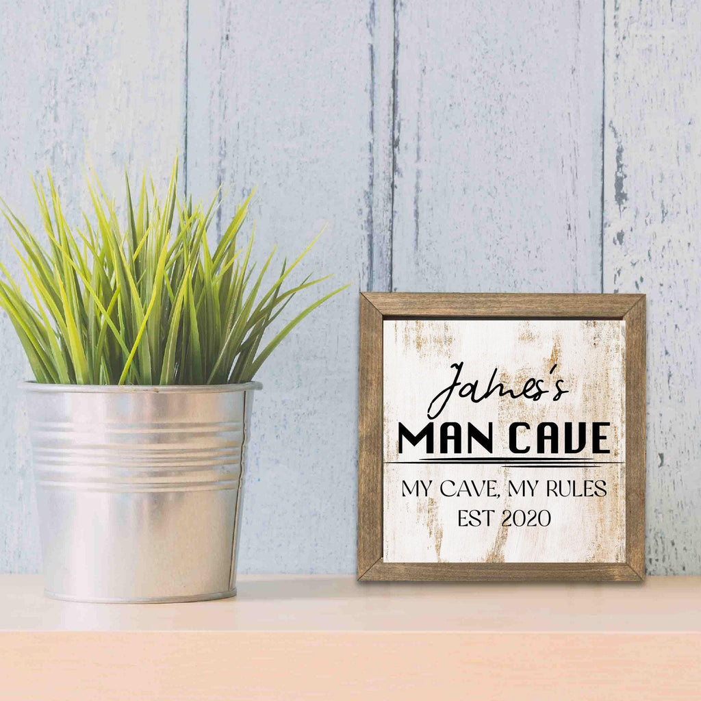 Personalized Man Cave Sign, Custom Rustic Cottage Sign, Custom Sign for Bar Game Poker Billiard Room My Cave Rules, Square Wooden Decor