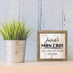 Personalized Man Cave Sign, Custom Rustic Cottage Sign, Custom Sign for Bar Game Poker Billiard Room My Cave Rules, Square Wooden Decor