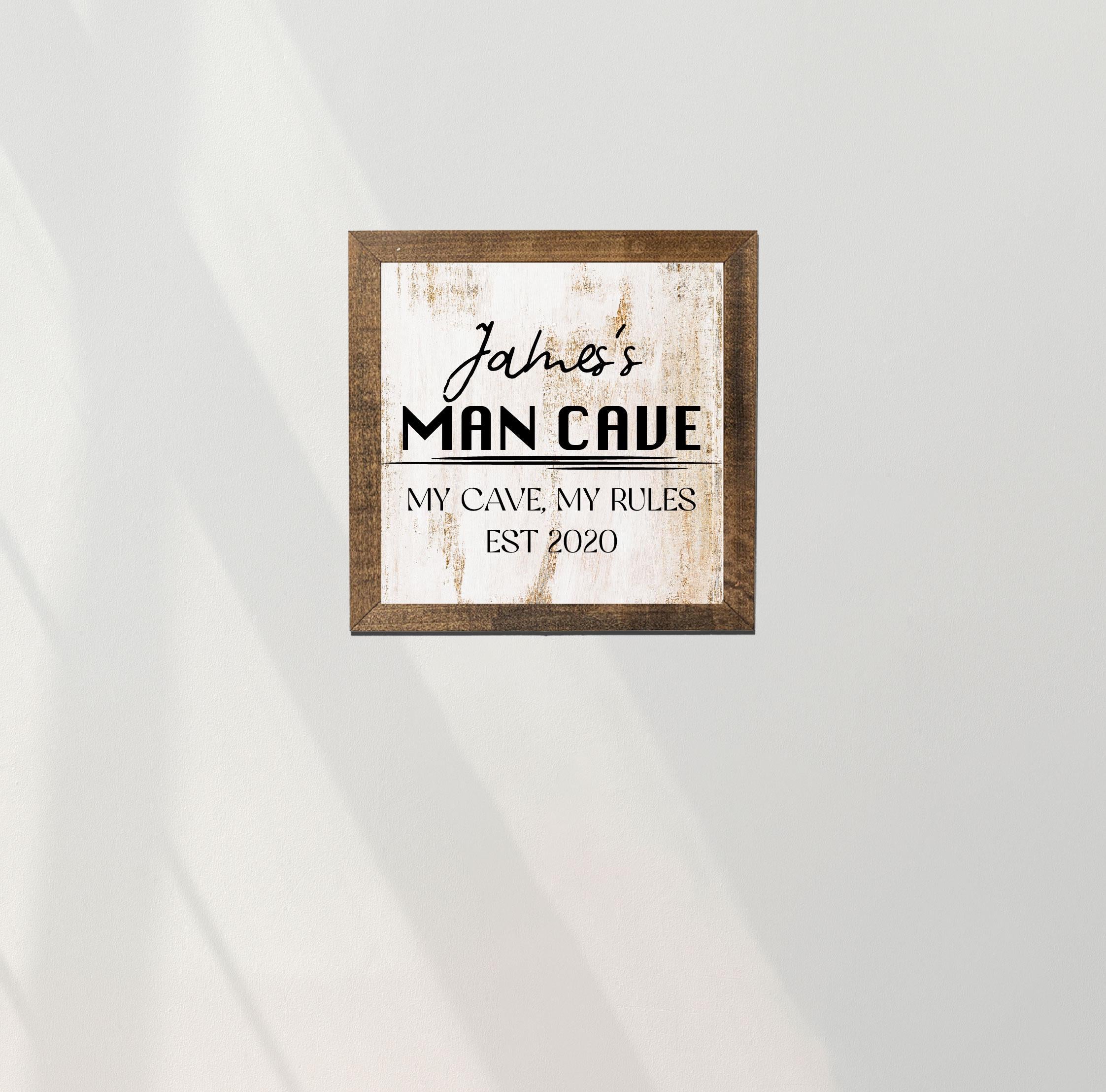 Personalized Man Cave Sign, Custom Rustic Cottage Sign, Custom Sign for Bar Game Poker Billiard Room My Cave Rules, Square Wooden Decor