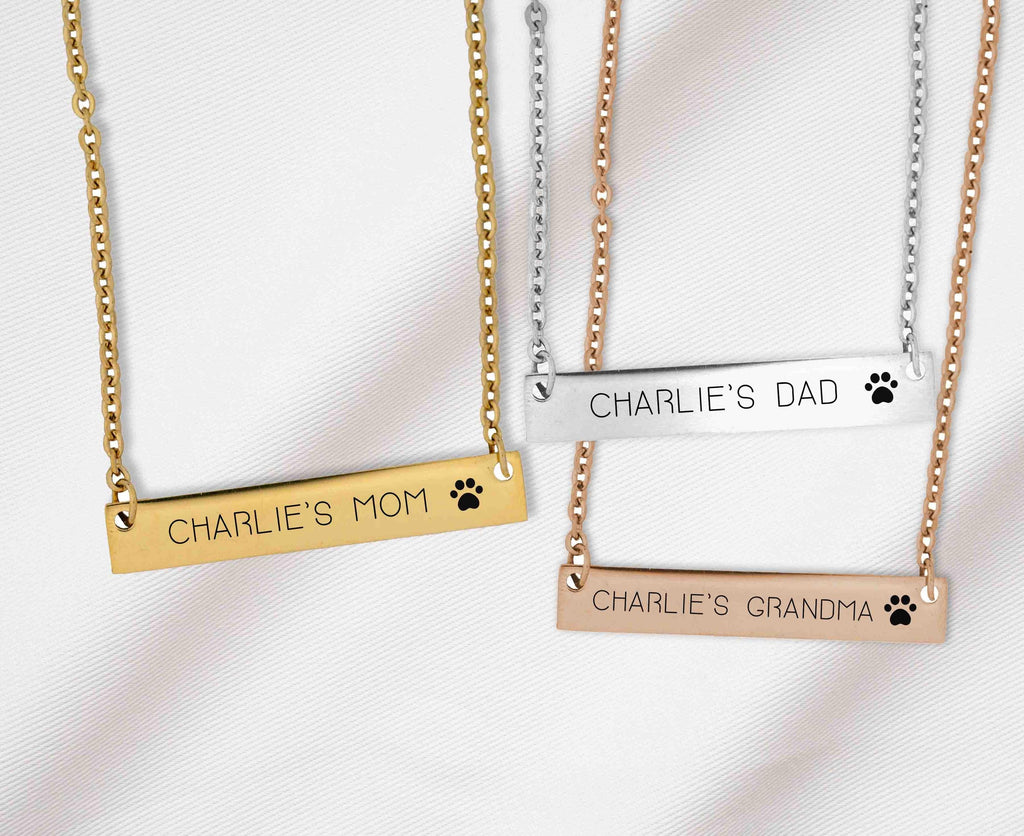 Personalized Dog Mom Necklace, Cat Mom, Custom Engraved Bar Necklace with dog’s Name, Gift for Dog Cat Pet Lover, Dog Owner