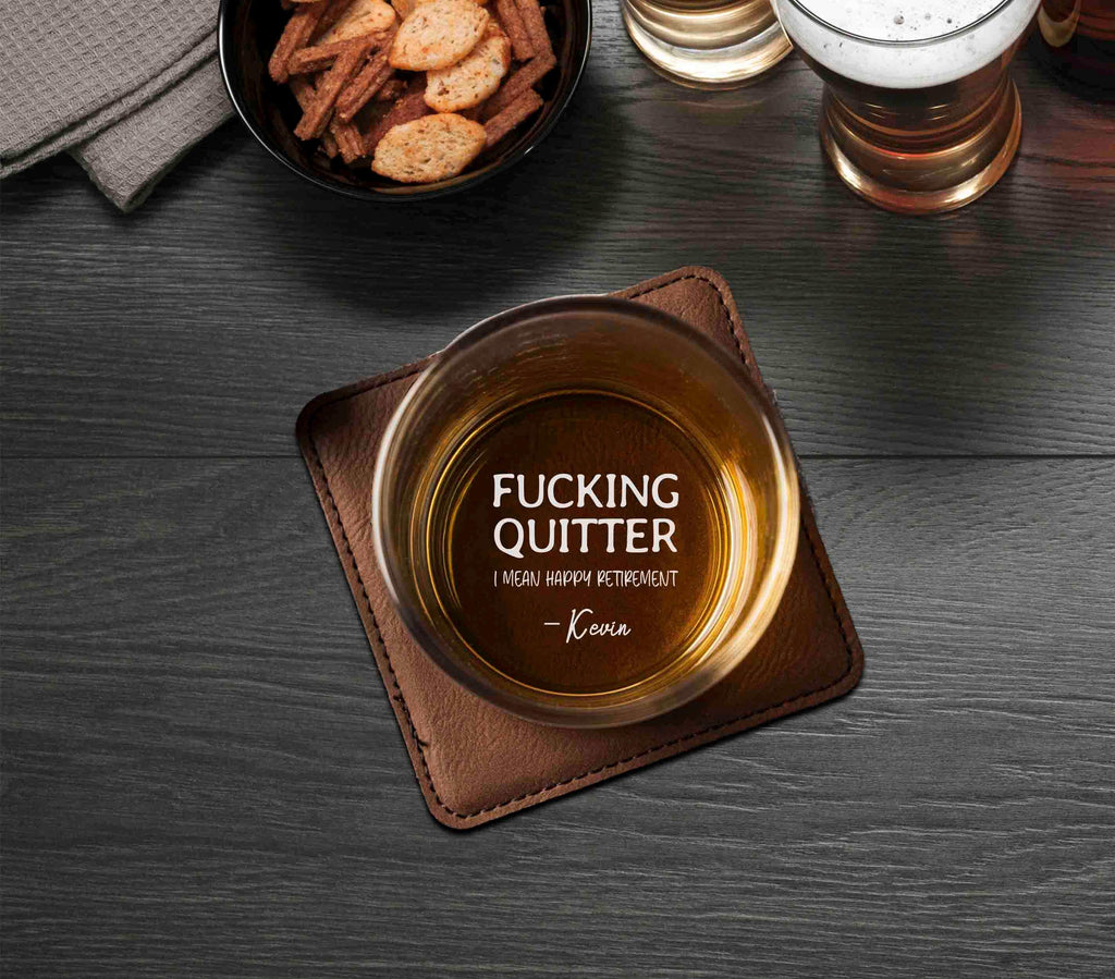 Personalized Whiskey Glasses Retirement Gift, Custom Engraved Rocks Glass, Funny Monogram Gift for Men, wine, cocktail, tequila barware