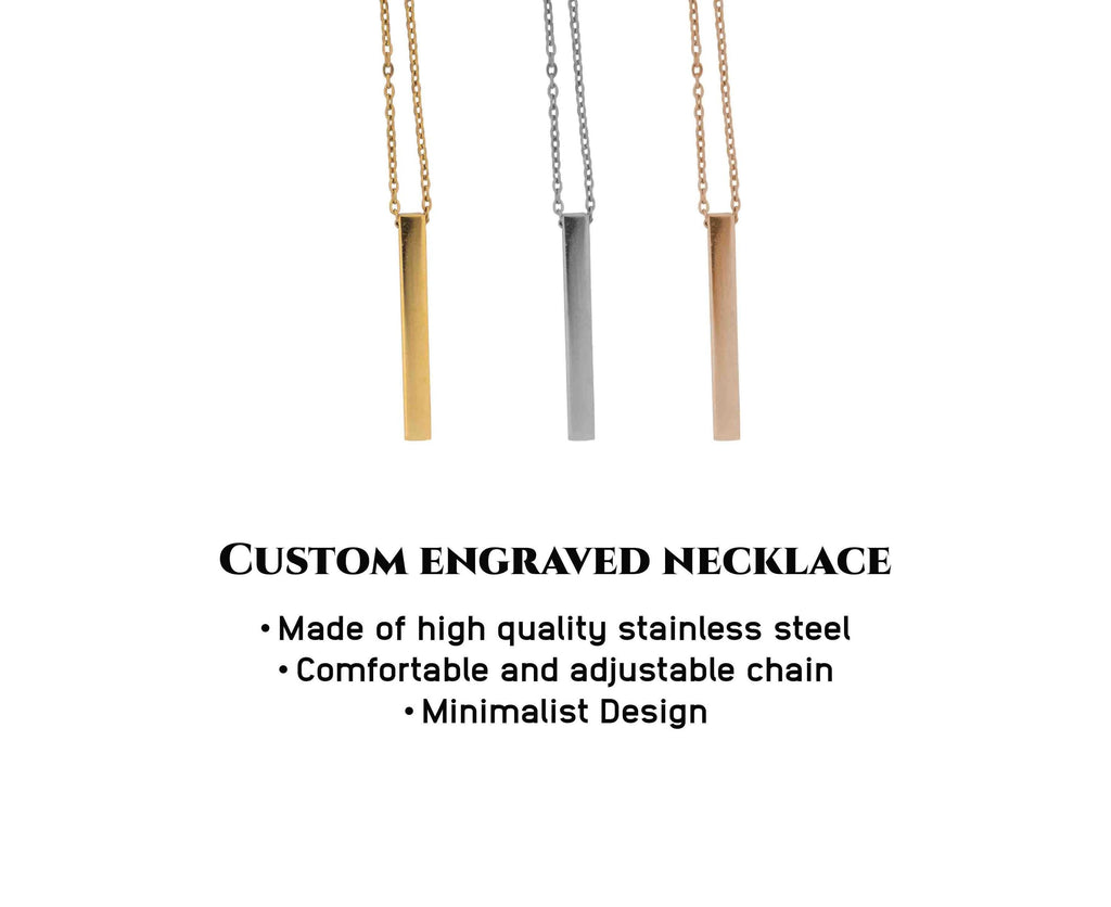 Personalized Name Necklace, Vertical Bar Necklace, Custom Engraved Dainty Necklace Gift for Mom, Grandma