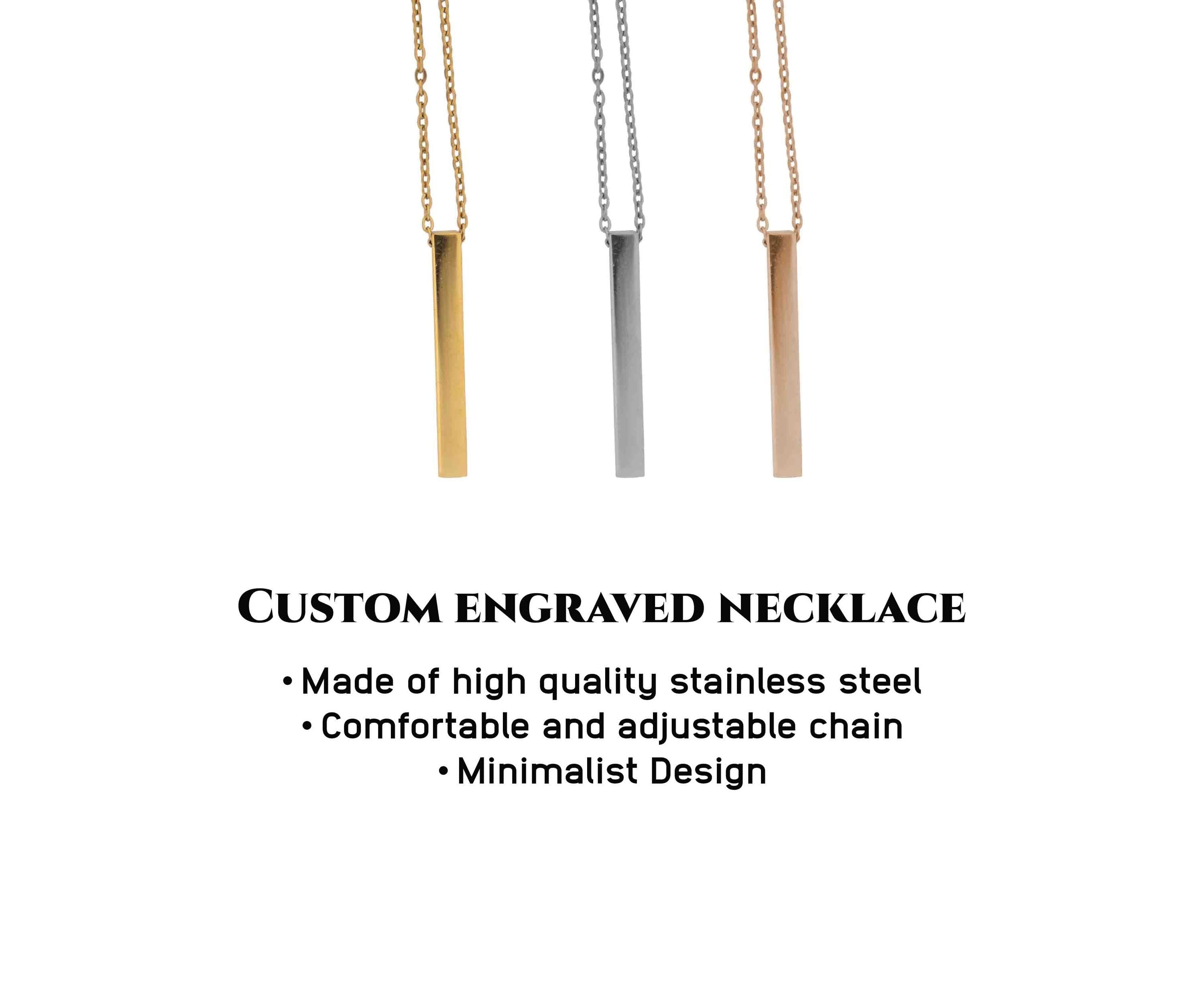 Personalized Name Necklace, Vertical Bar Necklace, Custom Engraved Dainty Necklace Gift for Mom, Grandma
