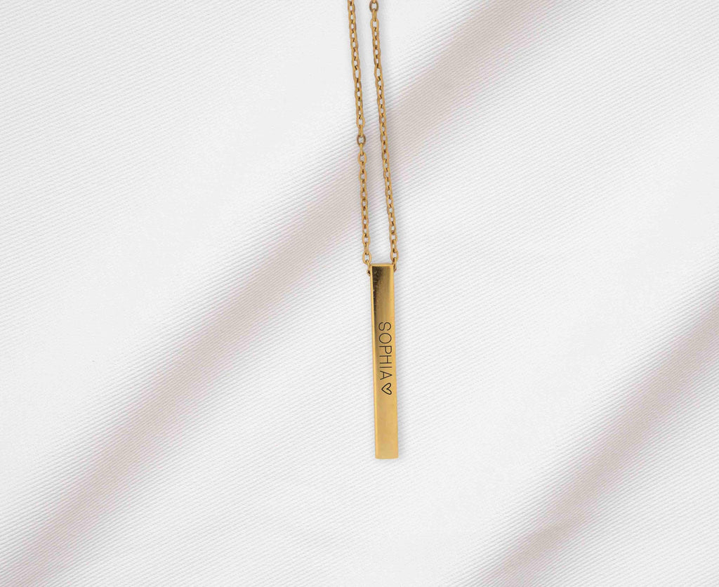 Personalized Name Necklace, Vertical Bar Necklace, Custom Engraved Dainty Necklace Gift for Mom, Grandma