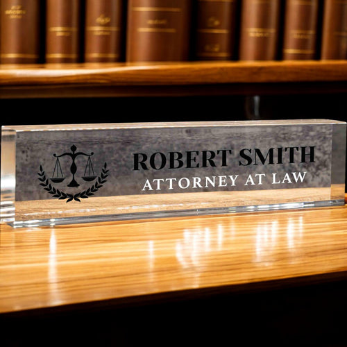 Personalized Attorney Nameplate, Custom Paralegal Desk Name Wedge, Clear JD Judge Law Firm Office Name Bar, Lawyer Desk Name Plate