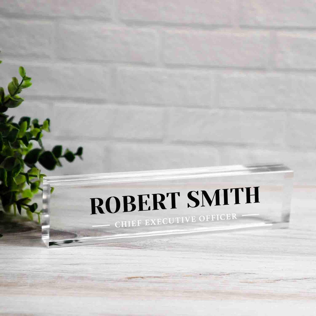 Personalized Office Nameplate, Custom Business Name Wedge, Clear Firm Office Desk Sign, Promotion Gift, Work Job Title Desk Bar Name Plate
