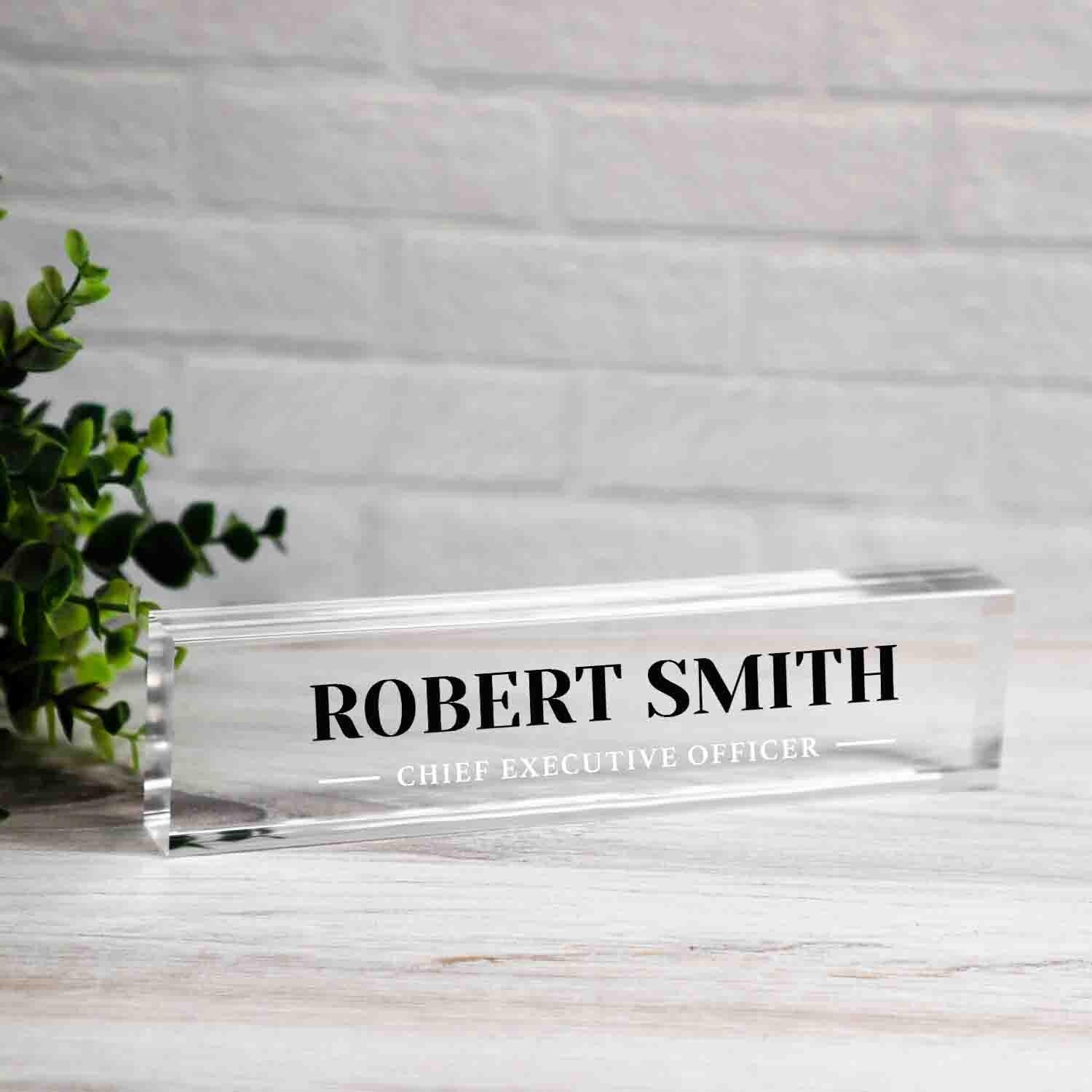 Personalized Office Nameplate, Custom Business Name Wedge, Clear Firm Office Desk Sign, Promotion Gift, Work Job Title Desk Bar Name Plate