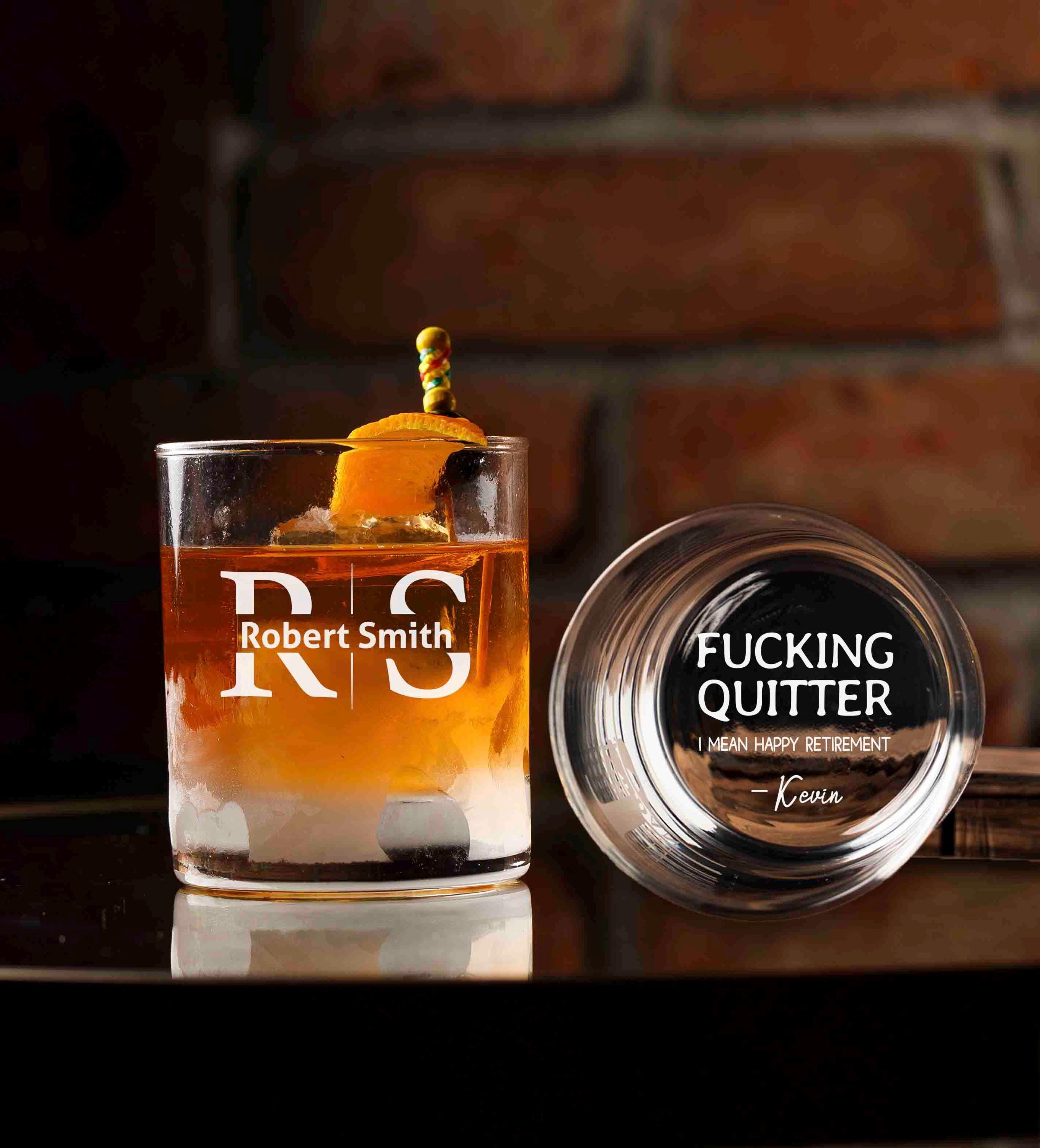 Personalized Whiskey Glasses Retirement Gift, Custom Engraved Rocks Glass, Funny Monogram Gift for Men, wine, cocktail, tequila barware