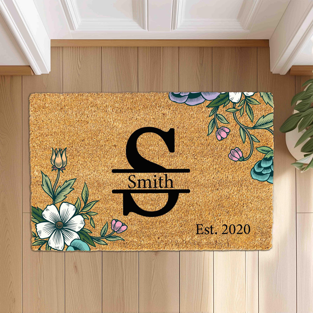 Personalized Welcome Doormat with Family Name, Custom monogram last name initial letter doormat, Housewarming Gift, House Decor Outdoor Mat
