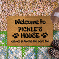 Personalized Funny Doormat with Dog / Cat Pet Names, Custom Family Home Welcome Doormat, Housewarming Gift, House Decor Outdoor Mat
