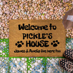 Personalized Funny Doormat with Dog / Cat Pet Names, Custom Family Home Welcome Doormat, Housewarming Gift, House Decor Outdoor Mat