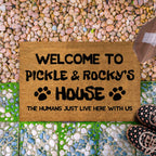 Personalized Funny Doormat with Dog / Cat Pet Names, Custom Family Home Welcome Doormat, Housewarming Gift, House Decor Outdoor Mat