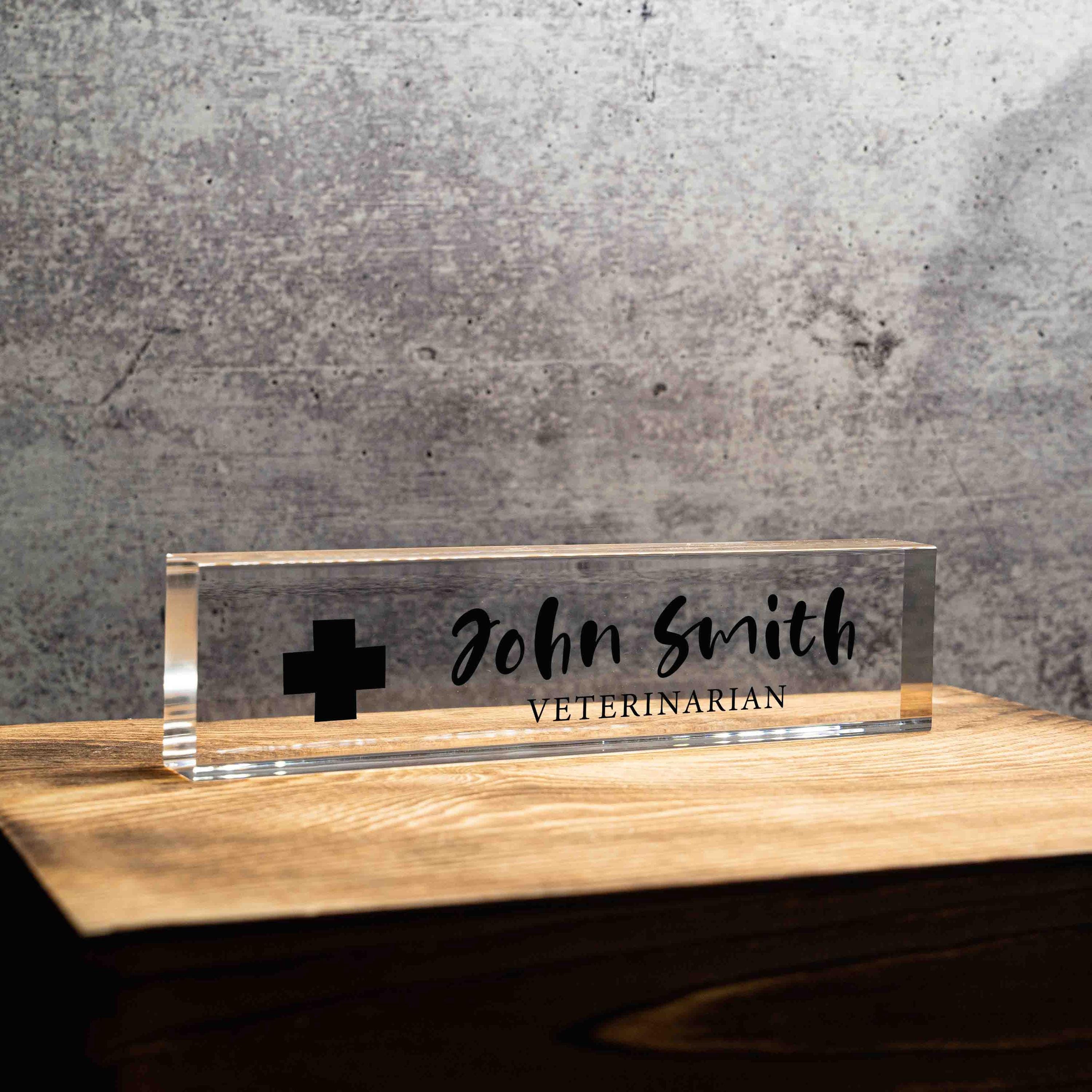 Personalized Nameplate for Veterinary or any title, Custom Name Wedge, Desk Sign, Office Job Title Desk Bar Clear Name Plate