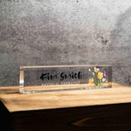 Personalized Nameplate for physical therapist or any title, Custom Name Wedge, Floral Desk Sign, Office Job Title Desk Bar Clear Name Plate