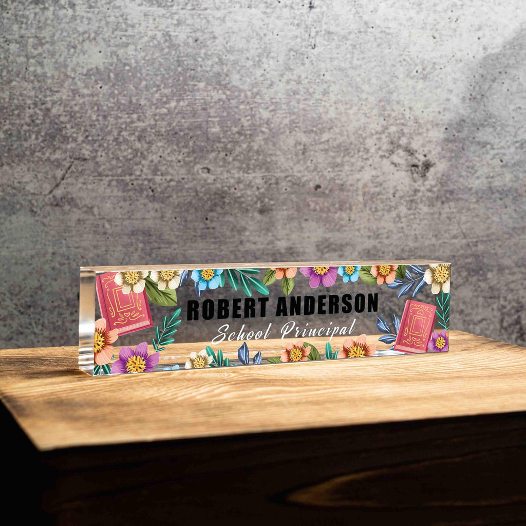 Personalized Nameplate for School Principal or any title, Custom Name Wedge, Desk Sign, Office Job Title Desk Bar Clear Name Plate