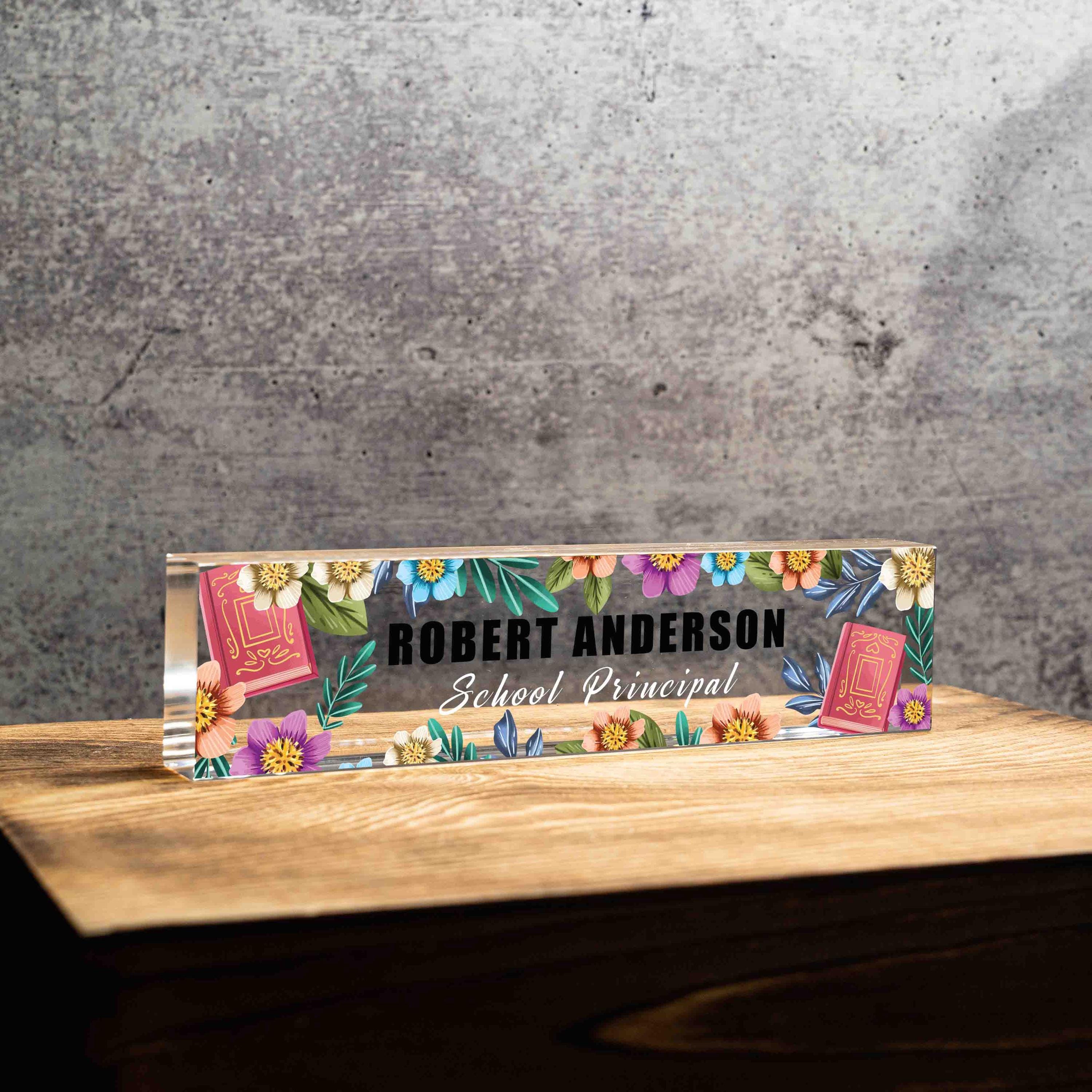 Personalized Nameplate for School Principal or any title, Custom Name Wedge, Desk Sign, Office Job Title Desk Bar Clear Name Plate