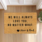 Personalized Doormat with message to child from parents, Gift for Son, Daughter from Mom Dad, Custom Housewarming Gift, Outdoor/Indoor Mat
