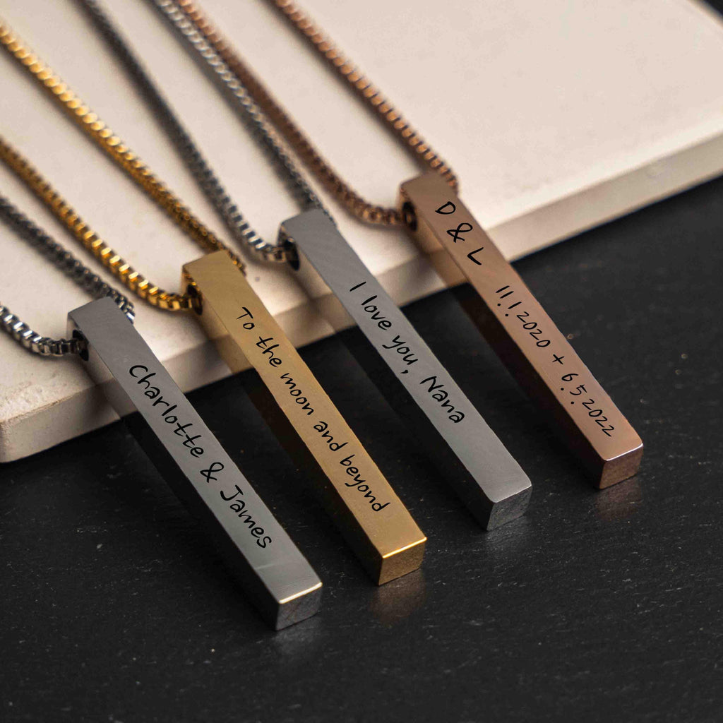 Personalized Name Necklace, Vertical Bar Necklace, Custom Engraved Dainty Necklace Gift for Mom, Grandma