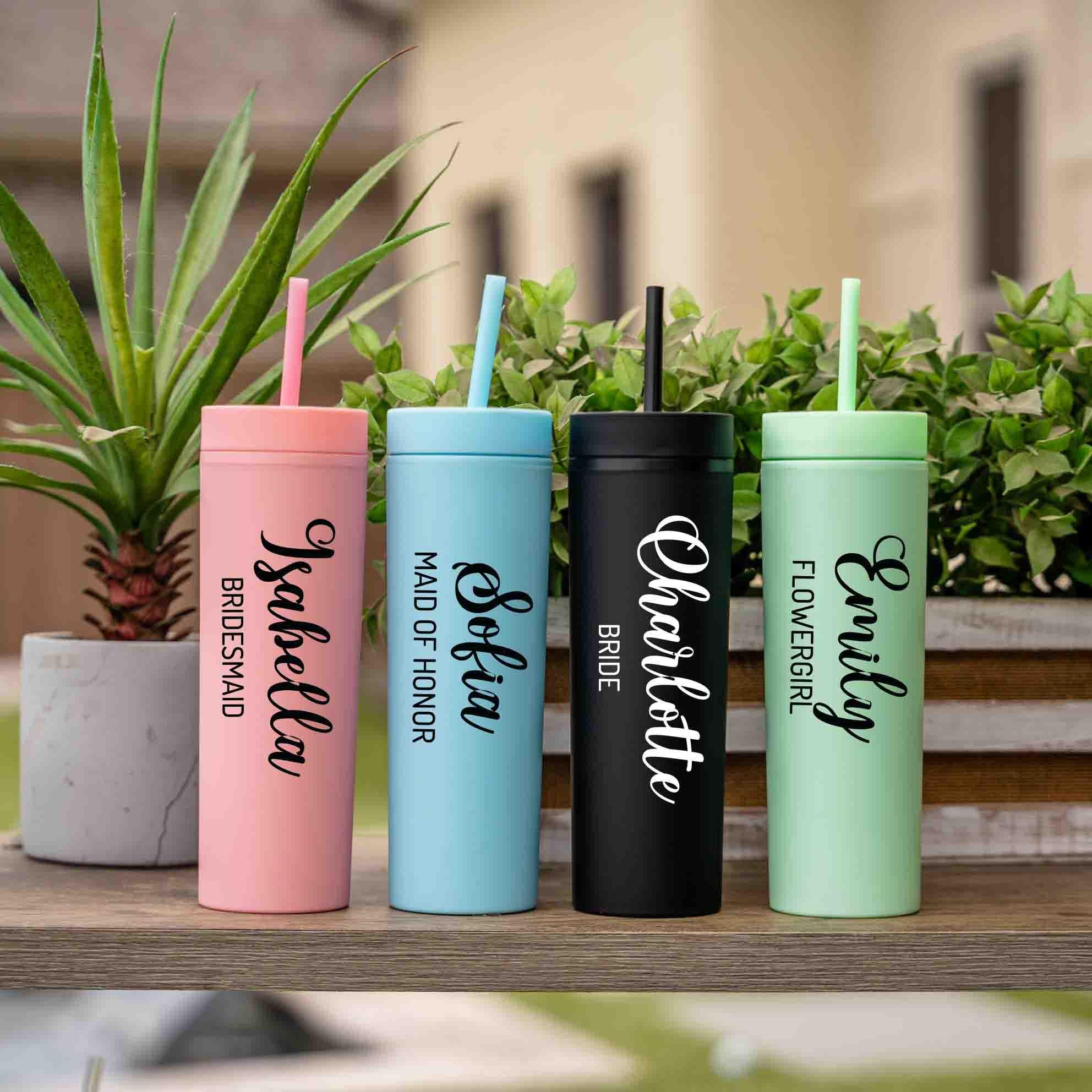 Personalized Wedding name title tumbler with Lid and Straw, Acrylic Tumbler, Custom Skinny Cup for Bride, Bridesmaids, Maid of Honor