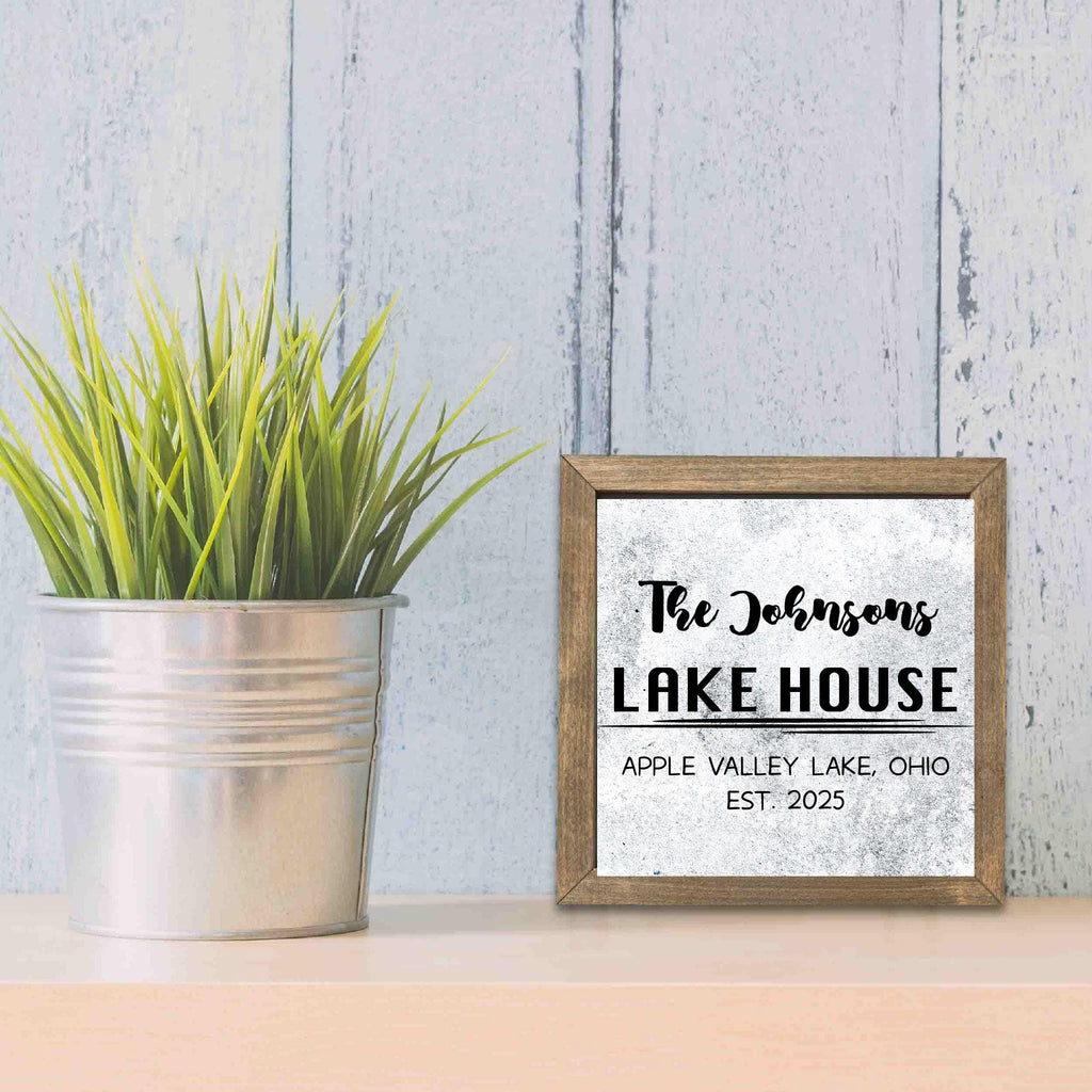 Personalized Family Lakehouse Sign, Custom Lake House Wood Decor, Rustic Cottage Sign, Gift, Square Wooden Decor