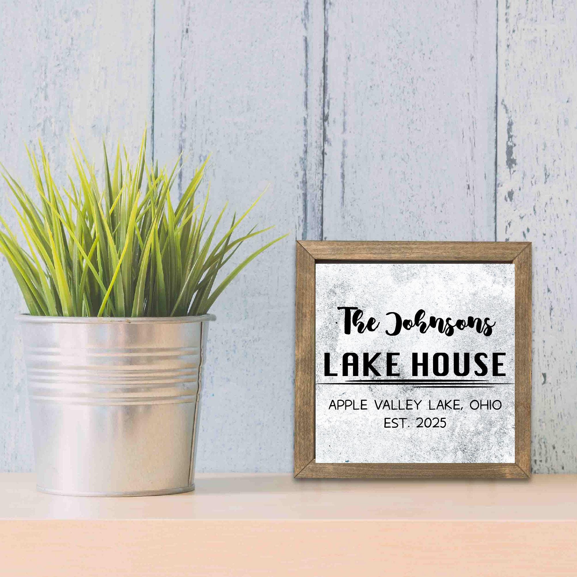 Personalized Family Lakehouse Sign, Custom Lake House Wood Decor, Rustic Cottage Sign, Gift, Square Wooden Decor