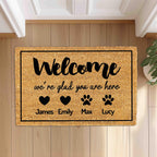 Personalized Welcome Doormat with Family Member and Dog / Cat Pet Names, Custom name doormat, Housewarming Gift, House Decor Outdoor Mat